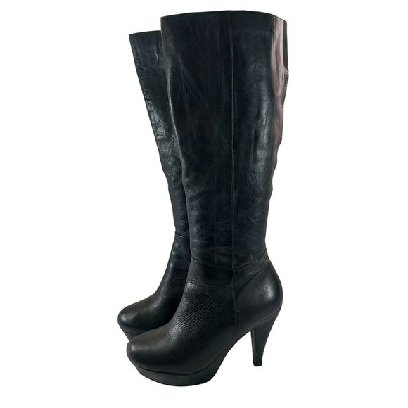 ME TOO! "CASTLE" BLACK GENUINE LEATHER PLATFORM RETRO MOD ZIPPER BOOTS! SZ 10M - Picture 1 of 13